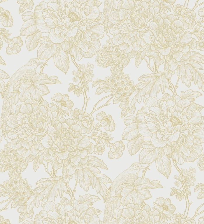 Papel pintado romántico flores y pájaros tonos beige  - Bristol Flowers 679531