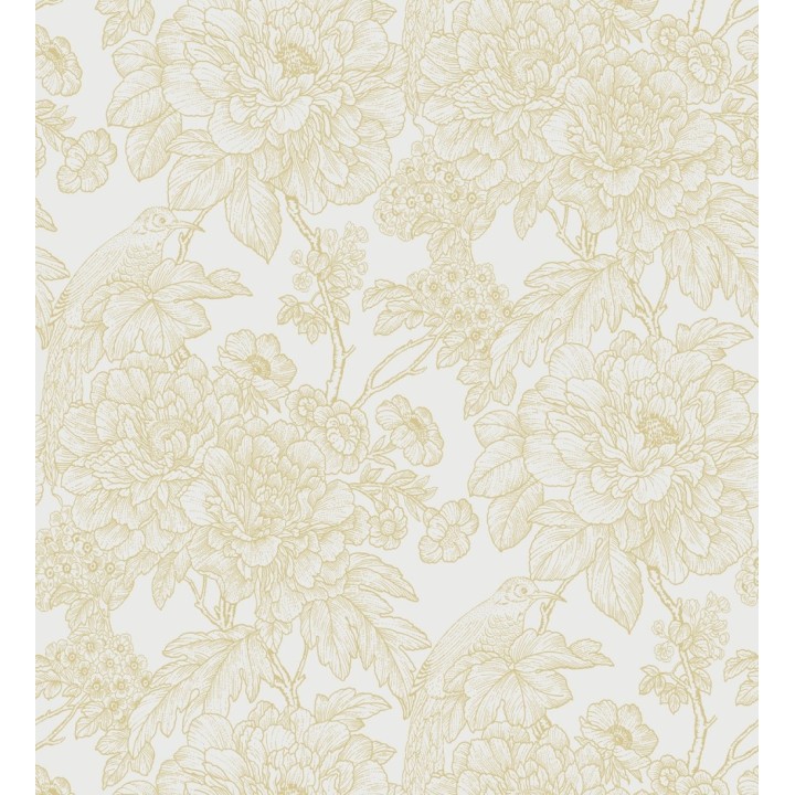 Papel pintado romántico flores y pájaros tonos beige  - Bristol Flowers 679531