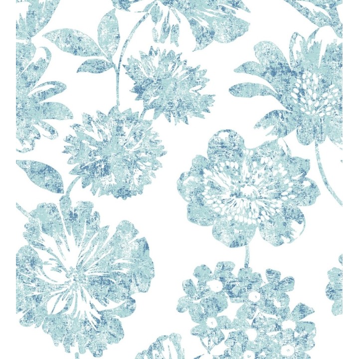 Papel pintado flores grandes modernas estilo tropical tonos celestes - Maldives 679533