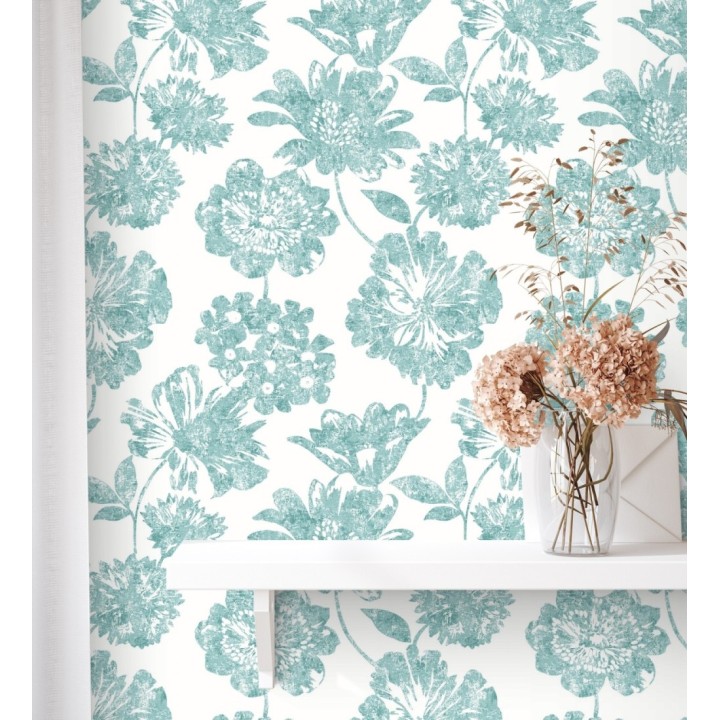 Papel pintado flores grandes estilo tropical tonos verdes - Maldives 679536