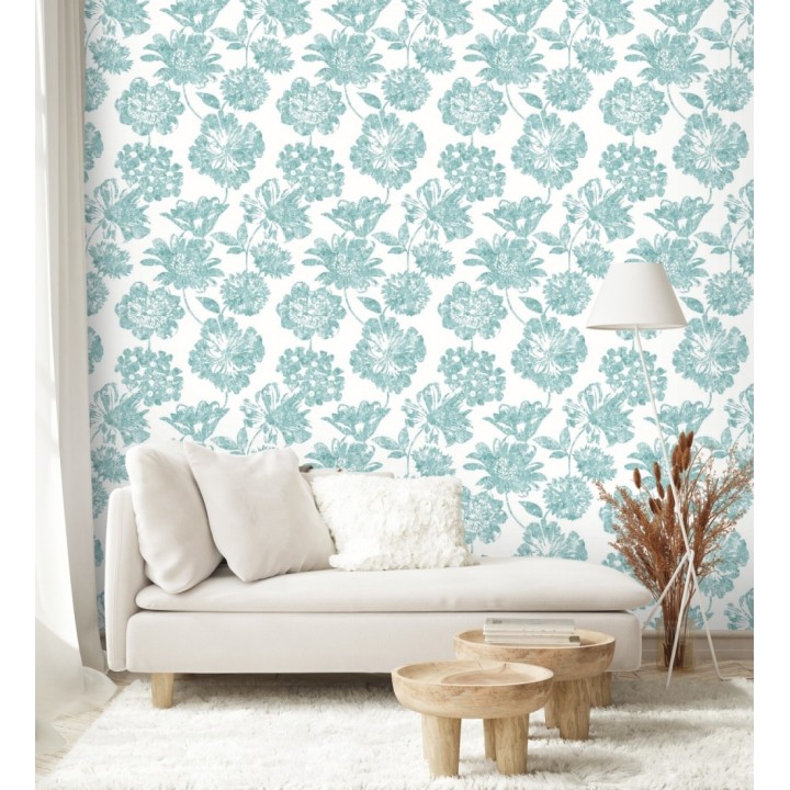Papel pintado flores grandes estilo tropical tonos verdes - Maldives 679536