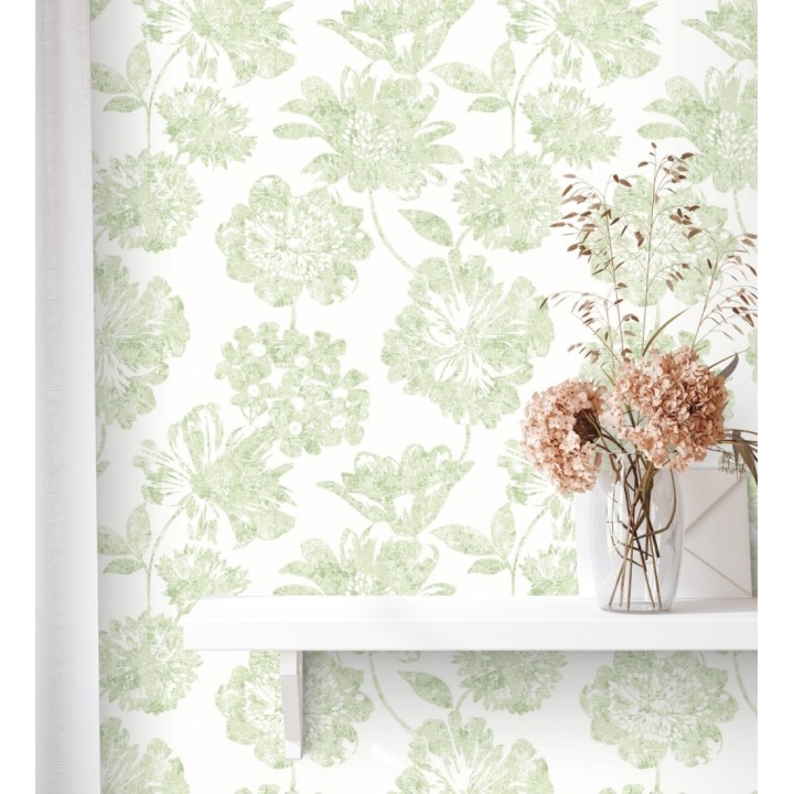 Papel pintado flores grandes estilo tropical tonos turquesa - Maldives 679537