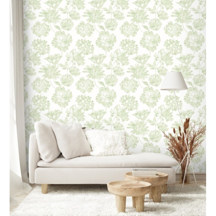 Papel pintado flores grandes estilo tropical tonos turquesa - Maldives 679537