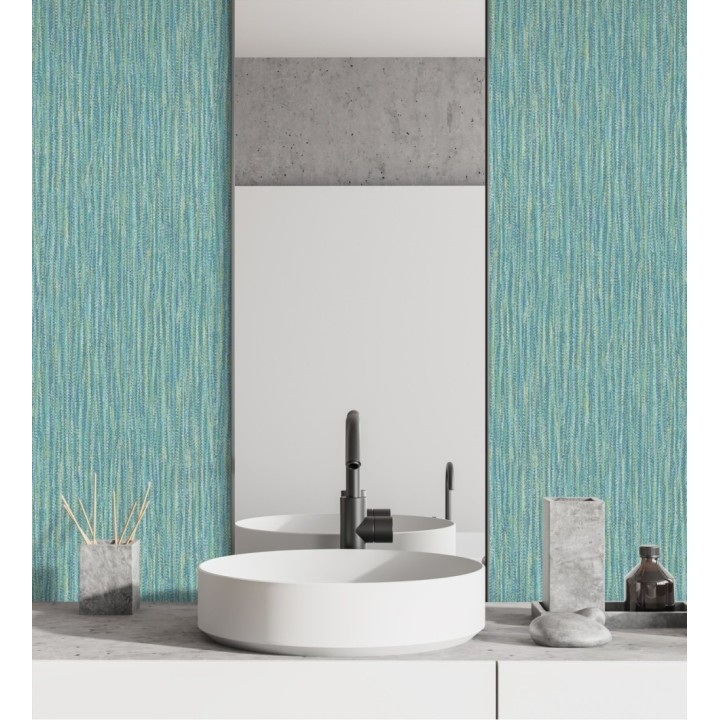 Papel pintado rayado con textura estilo tropical tonos turquesa - Belize 679538