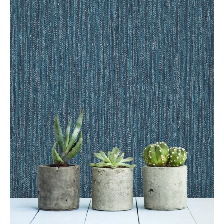 Papel pintado rayado con textura estilo tropical tonos azules - Belize 679541