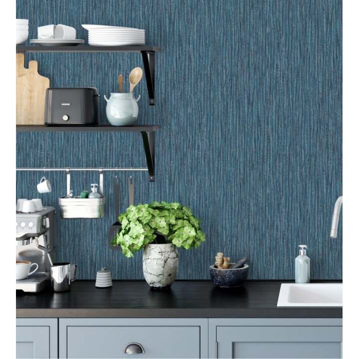 Papel pintado rayado con textura estilo tropical tonos azules - Belize 679541