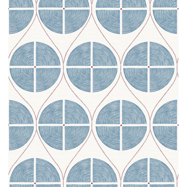 Papel pintado geométrico de círculos estilo retro tonos azules - Glover 679542