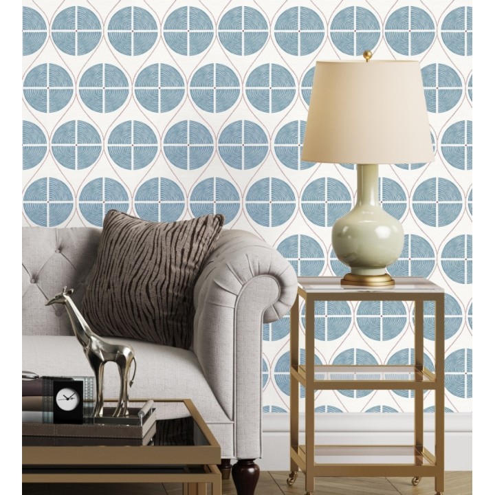 Papel pintado geométrico de círculos estilo retro tonos azules - Glover 679542