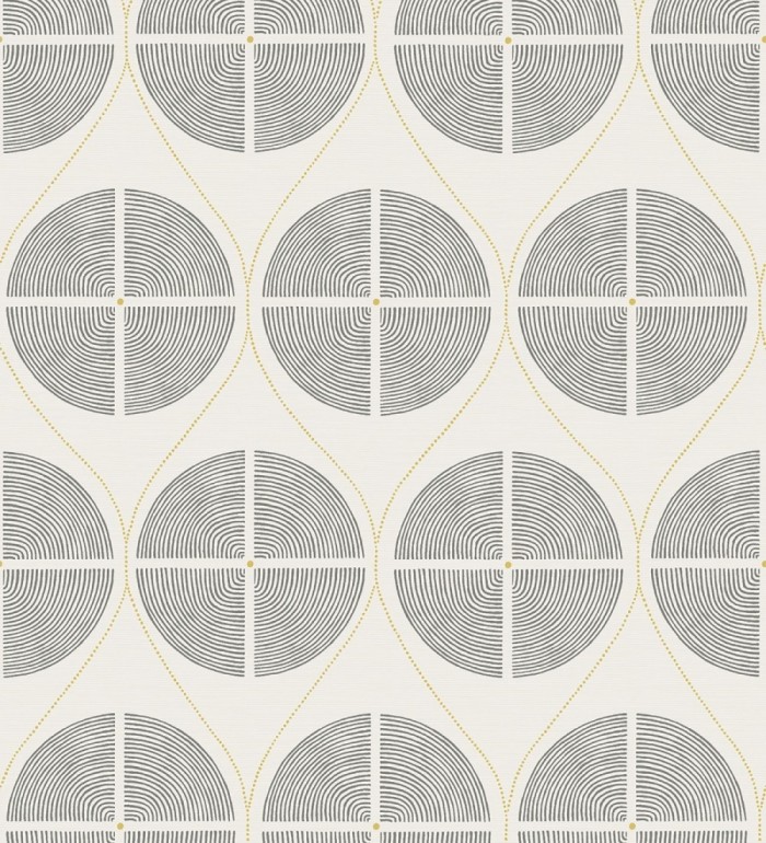 Papel pintado geométrico de círculos estilo retro tonos grises - Glover 679543