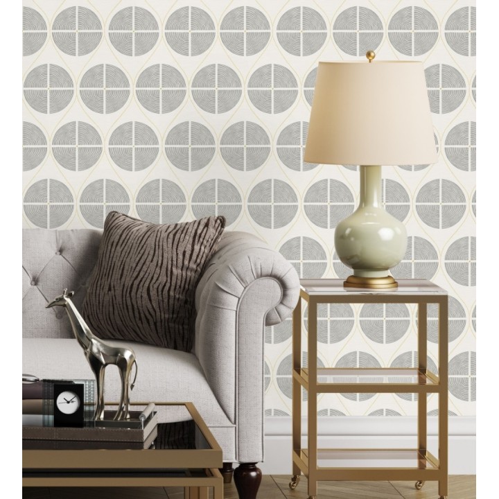 Papel pintado geométrico de círculos estilo retro tonos grises - Glover 679543