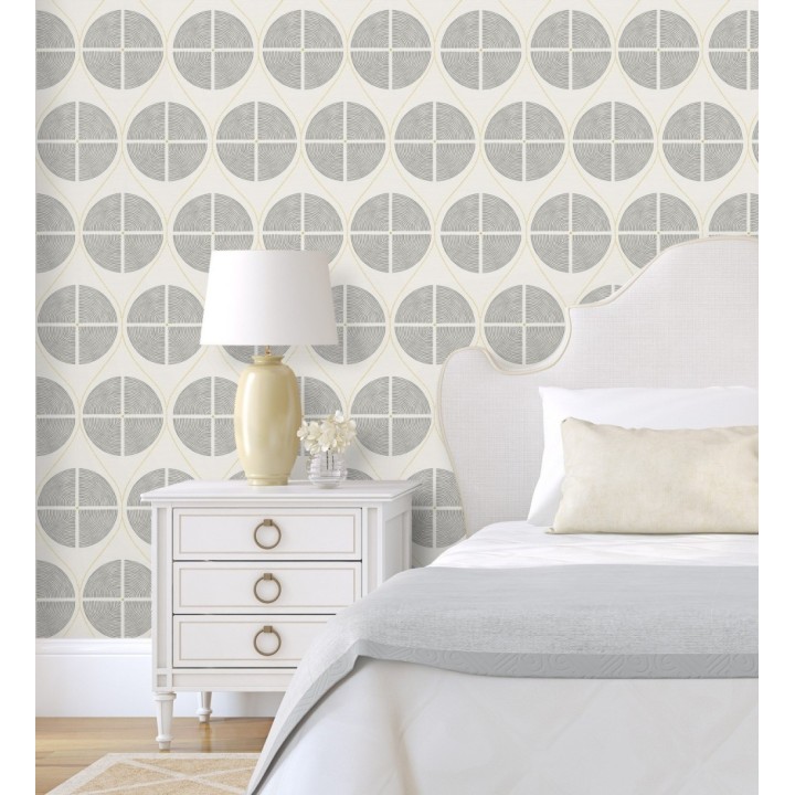 Papel pintado geométrico de círculos estilo retro tonos grises - Glover 679543