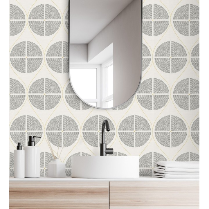 Papel pintado geométrico de círculos estilo retro tonos grises - Glover 679543