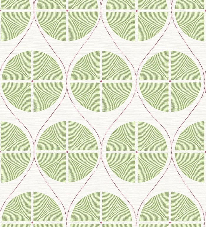 Papel pintado geométrico de círculos estilo retro tonos verdes - Glover 679544