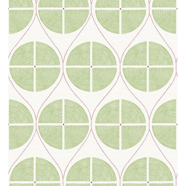 Papel pintado geométrico de círculos estilo retro tonos verdes - Glover 679544