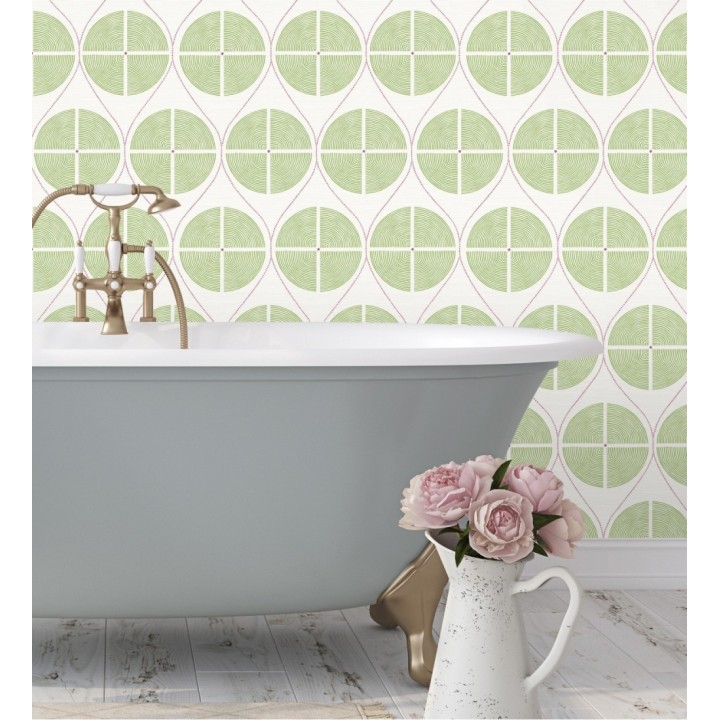 Papel pintado geométrico de círculos estilo retro tonos verdes - Glover 679544