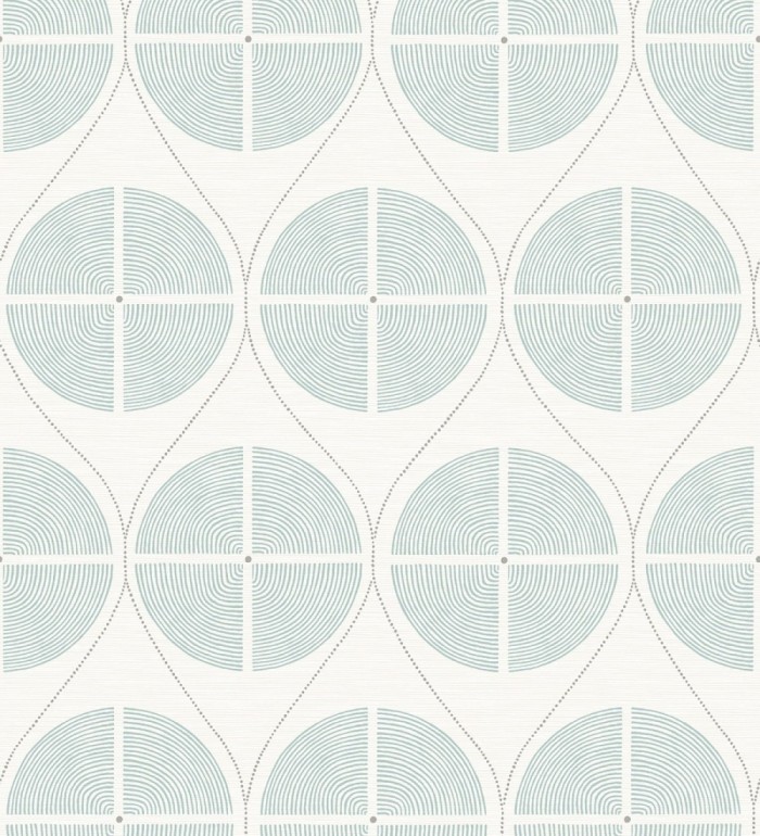 Papel pintado geométrico de círculos estilo retro tonos celestes - Glover 679545