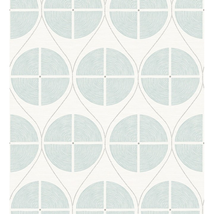 Papel pintado geométrico de círculos estilo retro tonos celestes - Glover 679545