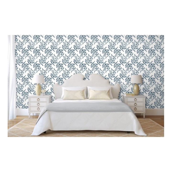 Papel pintado hojas pequeñas simétricas tonos azules - Emily Garden 679546