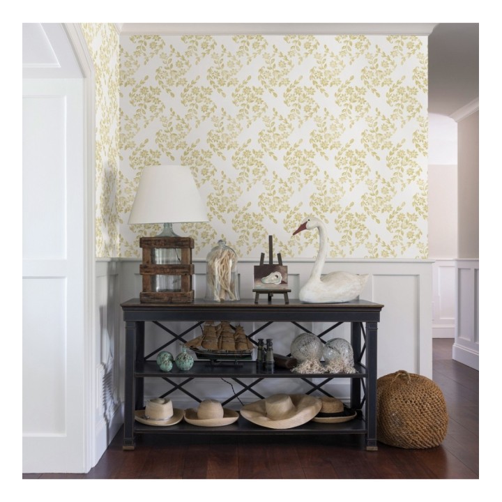 Papel pintado hojas pequeñas simétricas tonos amarillos - Emily Garden 679548