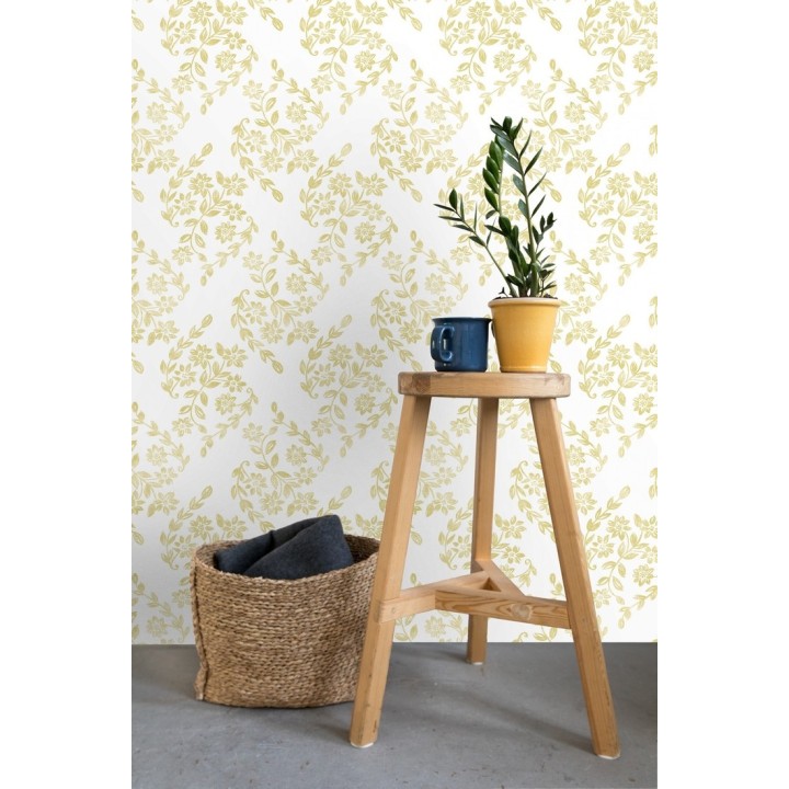 Papel pintado hojas pequeñas simétricas tonos amarillos - Emily Garden 679548