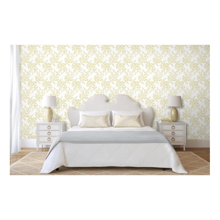 Papel pintado hojas pequeñas simétricas tonos amarillos - Emily Garden 679548