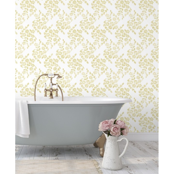 Papel pintado hojas pequeñas simétricas tonos amarillos - Emily Garden 679548