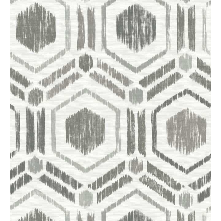 Papel pintado geométrico de hexágonos concéntricos tonos grises - Hagen Etnik 679550