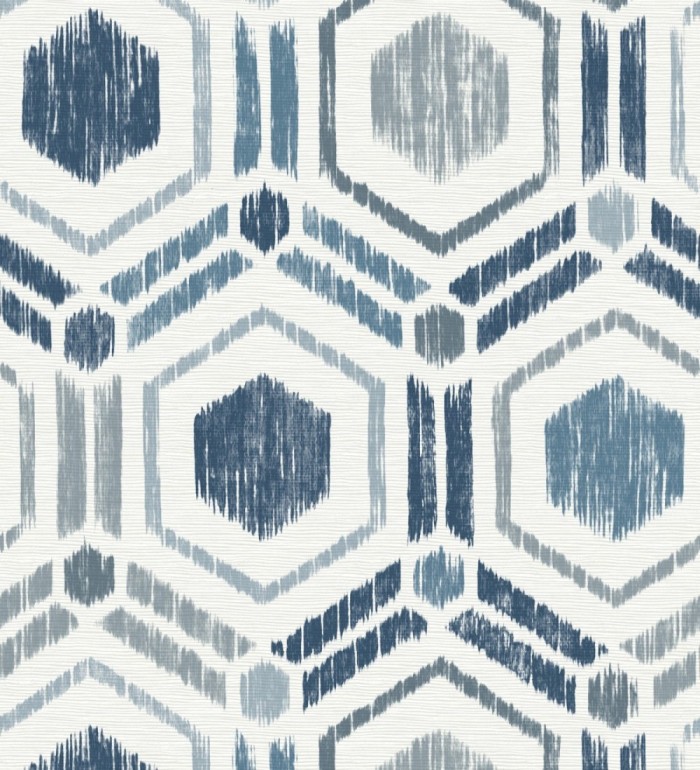 Papel pintado geométrico de hexágonos concéntricos tonos azules - Hagen Etnik 679551