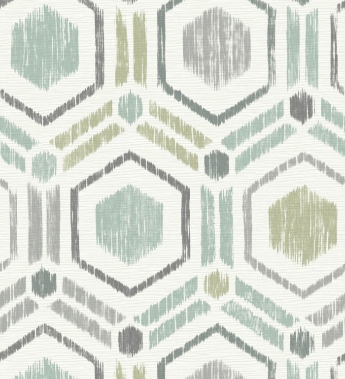 Papel pintado geométrico de hexágonos concéntricos tonos turquesa - Hagen Etnik 679553