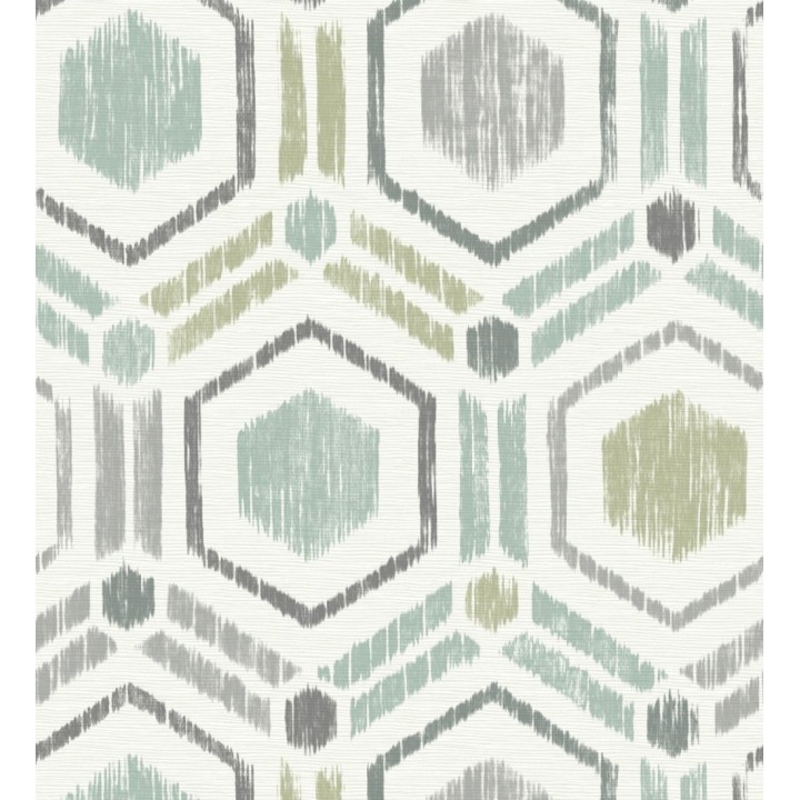 Papel pintado geométrico de hexágonos concéntricos tonos turquesa - Hagen Etnik 679553