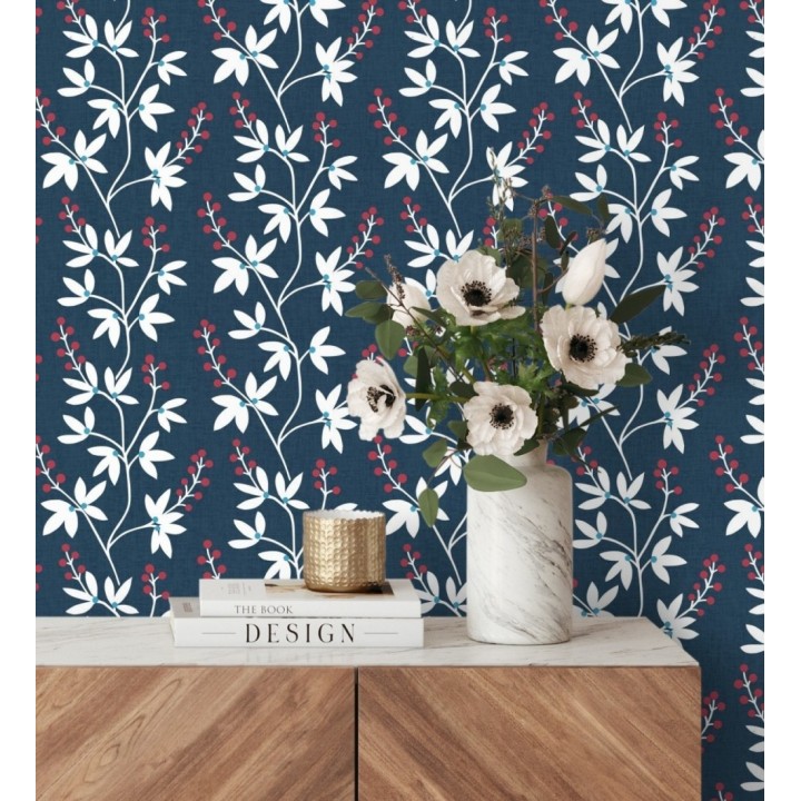 Papel pintado flores y ramas estilo nórdico - Dover Garden 679556