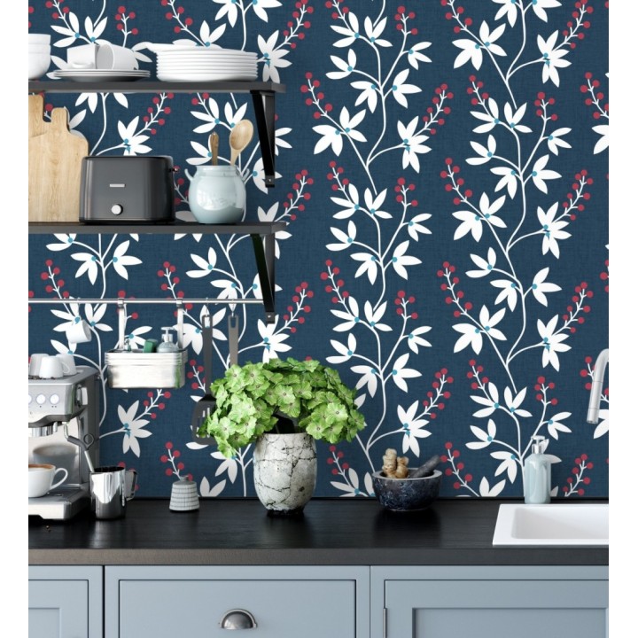 Papel pintado flores y ramas estilo nórdico - Dover Garden 679556