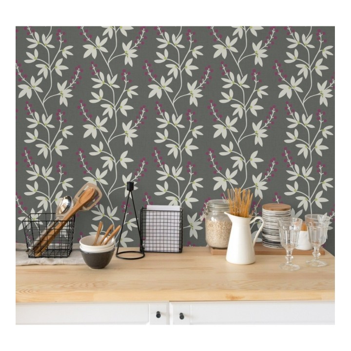 Papel pintado flores y ramas estilo nórdico - Dover Garden 679557