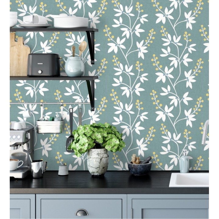 Papel pintado flores y ramas estilo nórdico - Dover Garden 679558