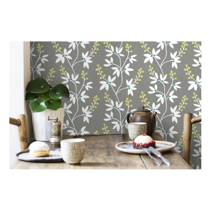 Papel pintado flores y ramas estilo nórdico - Dover Garden 679559