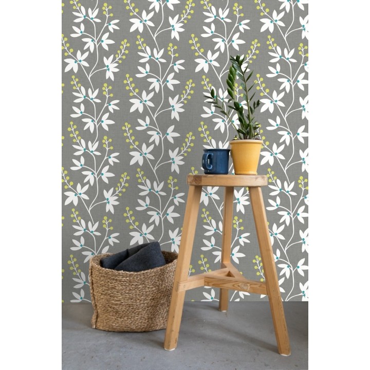 Papel pintado flores y ramas estilo nórdico - Dover Garden 679559