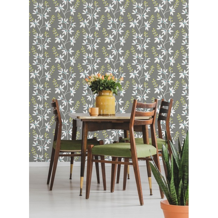 Papel pintado flores y ramas estilo nórdico - Dover Garden 679559
