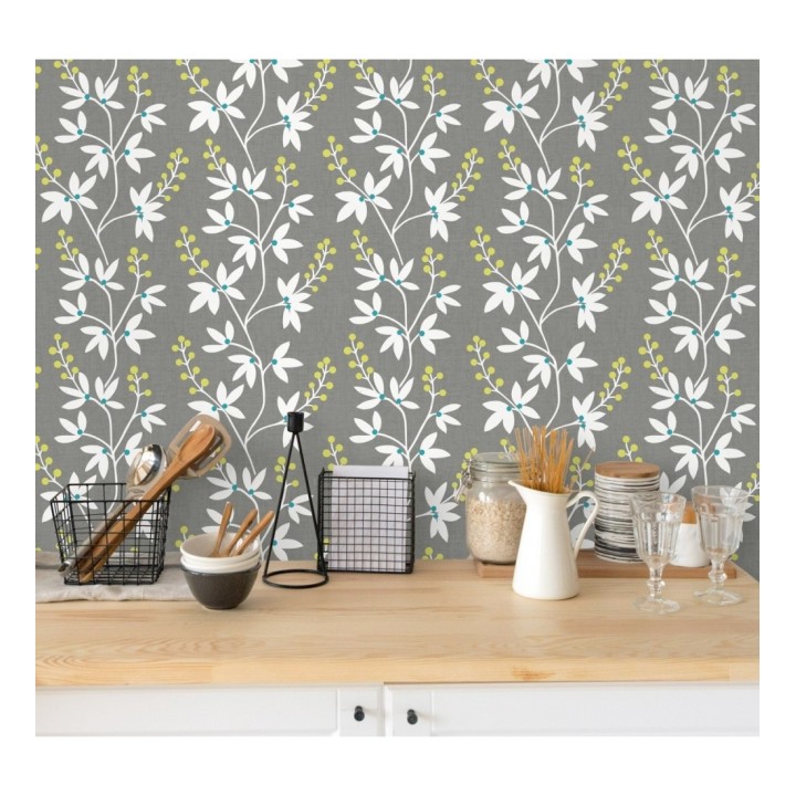 Papel pintado flores y ramas estilo nórdico - Dover Garden 679559