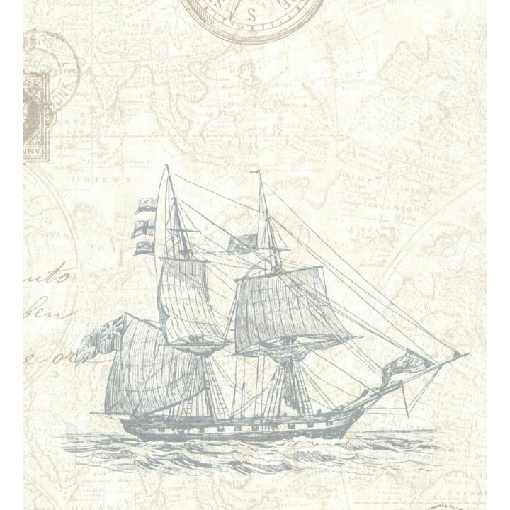 Papel pintado barcos con mapas cartográficos - Narváez 7406