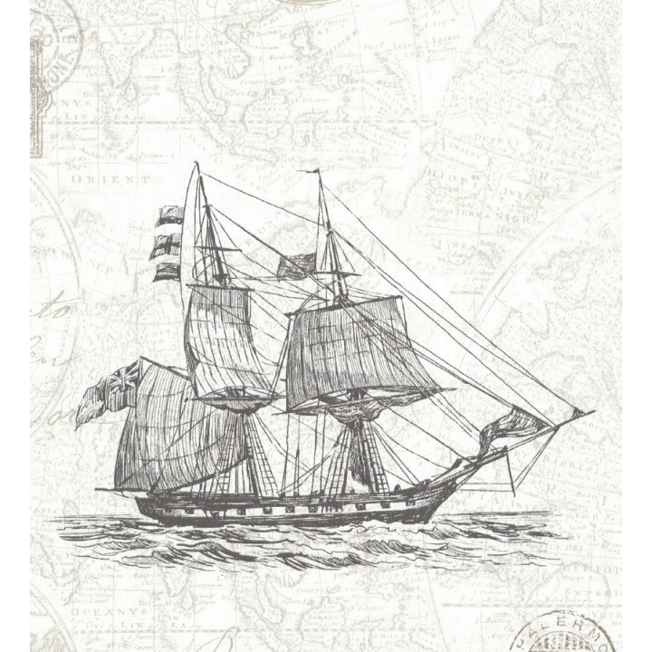 Papel pintado barcos con mapas cartográficos - Narváez 7409