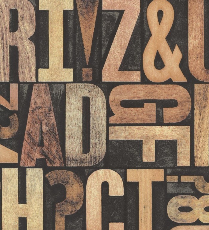 Papel pintado letras grandes de madera diseño imprenta - Corbel 7414