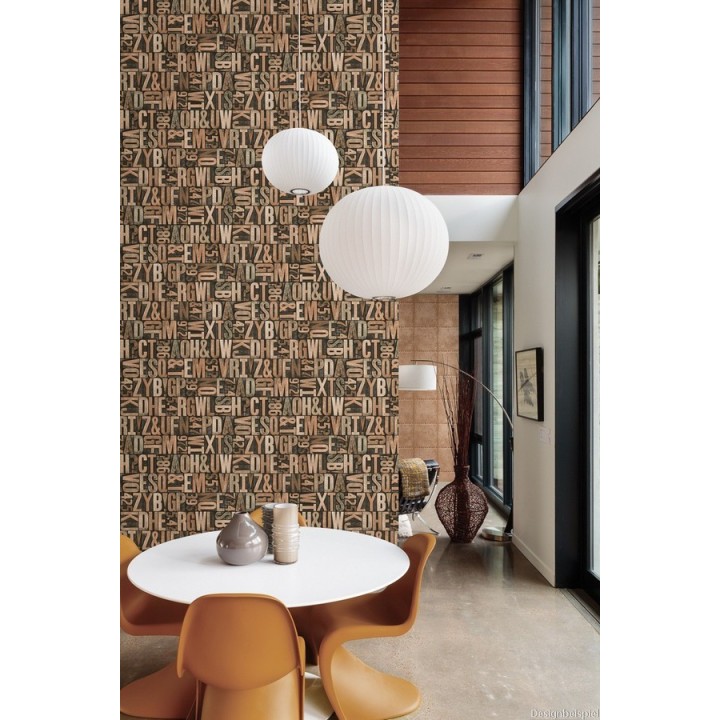 Papel pintado letras grandes de madera diseño imprenta - Corbel 7414
