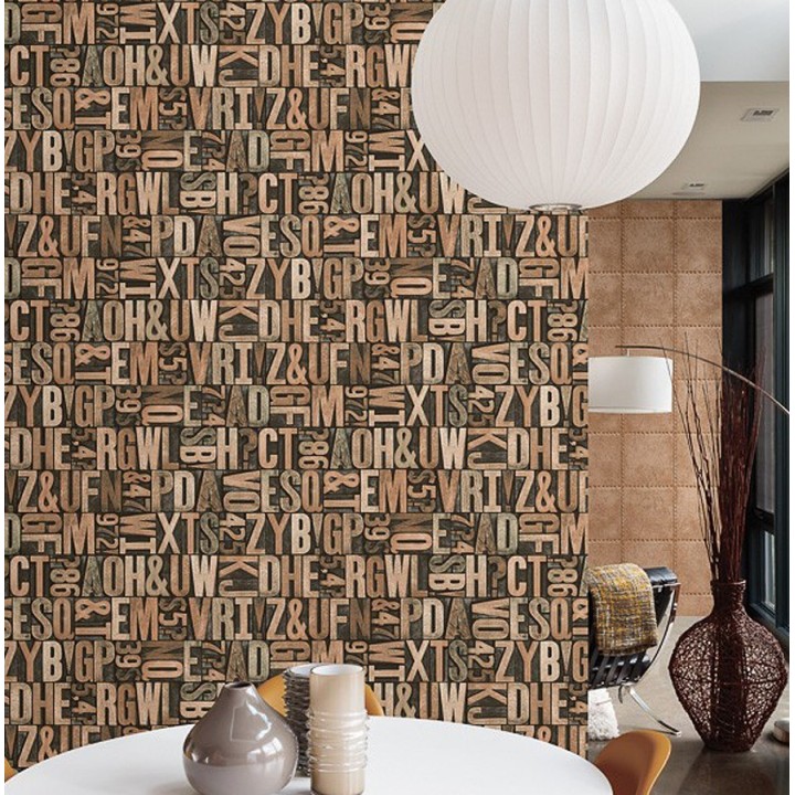 Papel pintado letras grandes de madera diseño imprenta - Corbel 7414