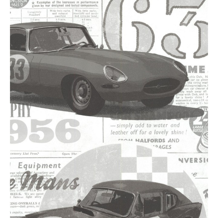 Papel pintado con coches de carreras antiguos blanco y negro - Hamilton 7419