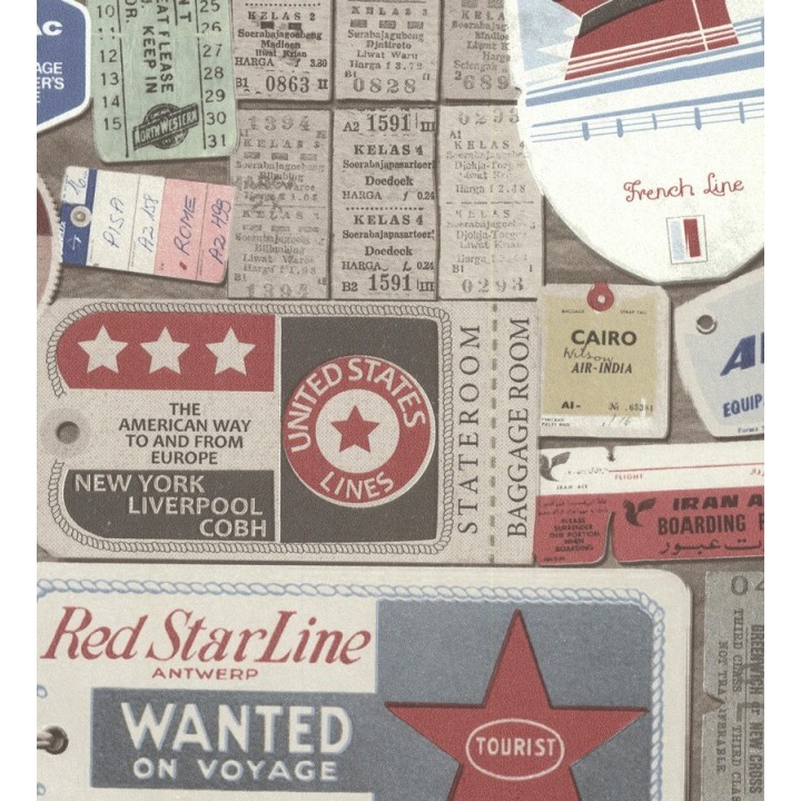 Papel pintado vintage tickets de viajes - Oneil 7422