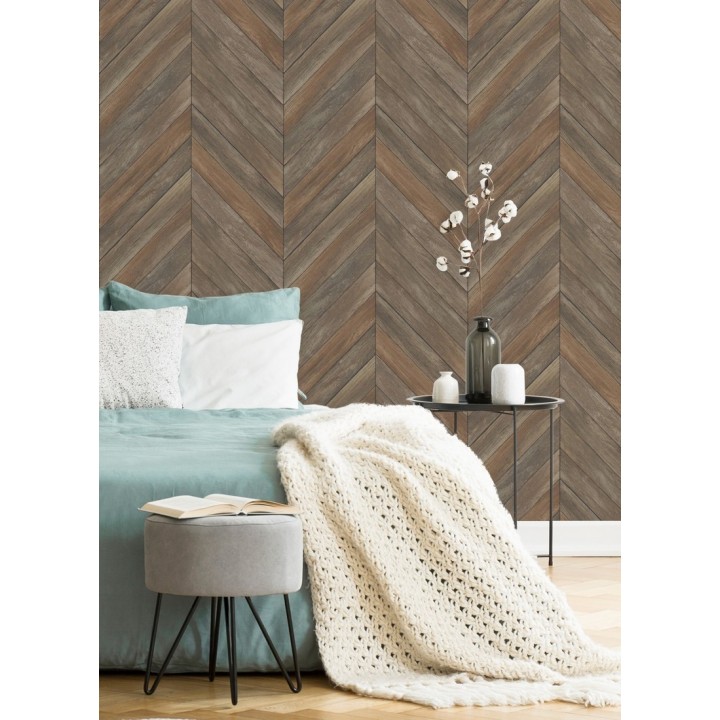 Papel pintado listones de madera formando espigas - Porto Mendes 679589