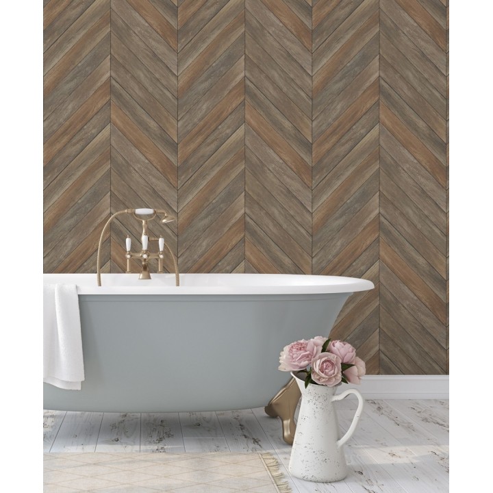 Papel pintado listones de madera formando espigas - Porto Mendes 679589