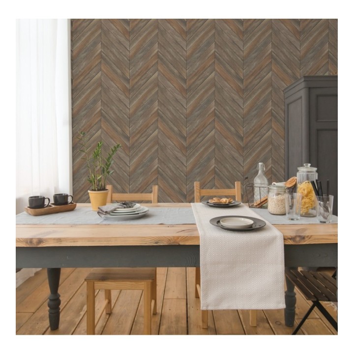 Papel pintado listones de madera formando espigas - Porto Mendes 679589