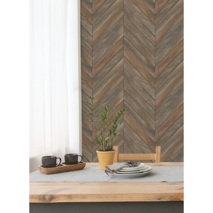 Papel pintado listones de madera formando espigas - Porto Mendes 679589