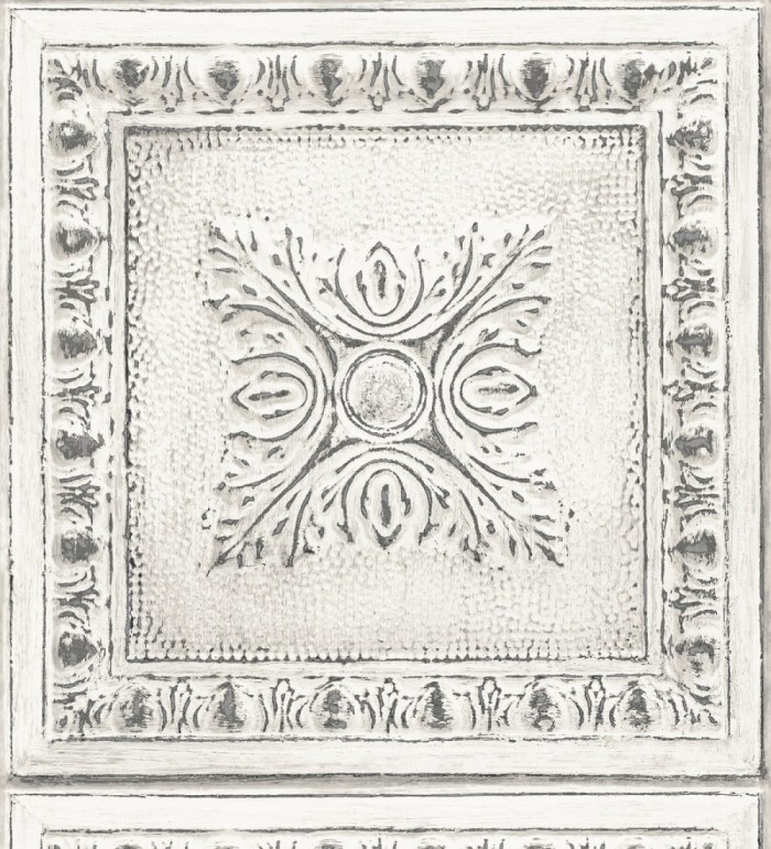 Papel pintado cuarterones estampados de madera teñida en blanco - Clarence House 679612